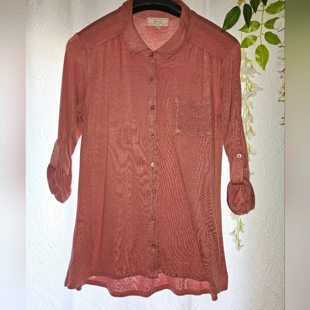 💵3/$20 Pink Rose Lightweight Mauve Button UpShirt - Picture 4 of 15